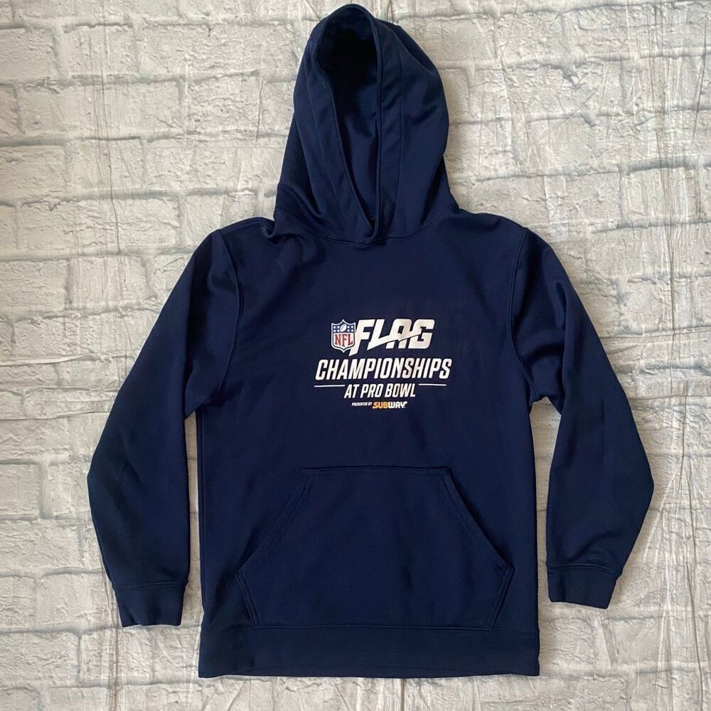 Augusta youth L moisture management NFL flag football pullover hoodie navy blue